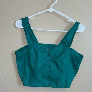 Bonjour VINTAGE green button front crop top blouse size M